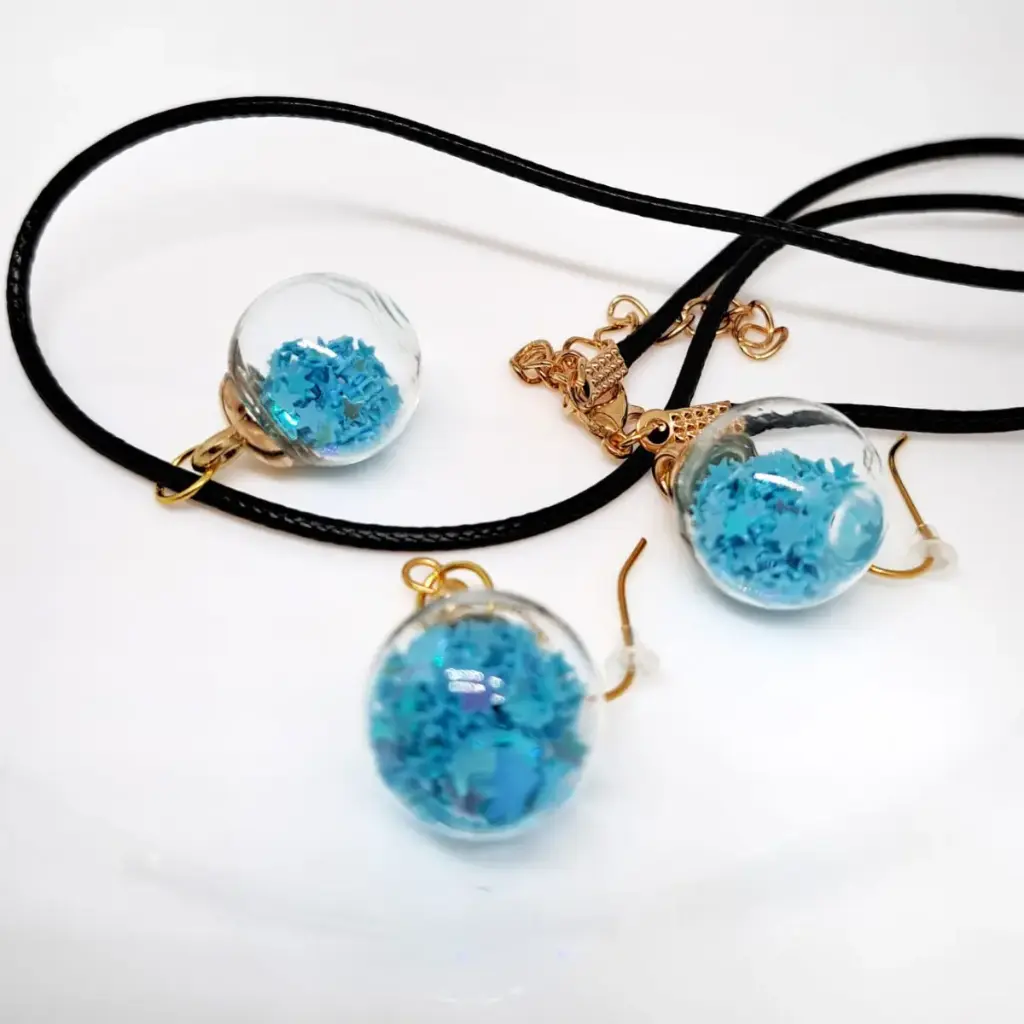 [TiniAcc-8-2] Set Collar + Aretes Estrellas Botella de Deseos Cristal (Azul)