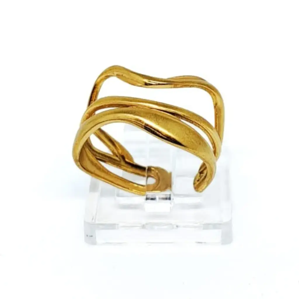 Anillo Abierto Retro de Líneas Doradas – Acero Inoxidable 304