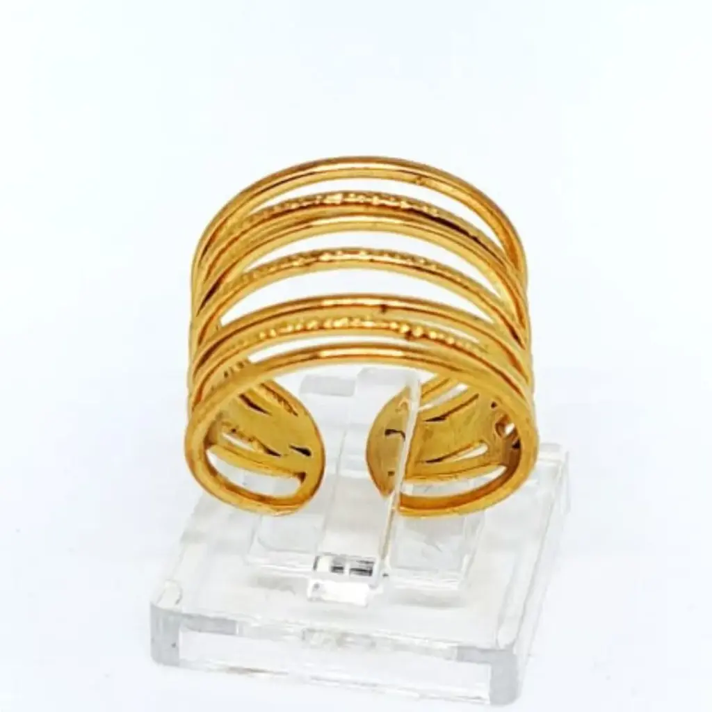 Anillo Abierto Retro de Líneas Doradas – Acero Inoxidable 304
