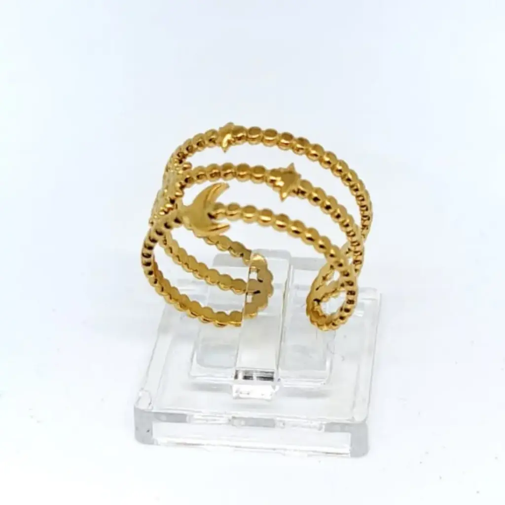 Anillo Abierto Retro de Líneas Doradas – Acero Inoxidable 304