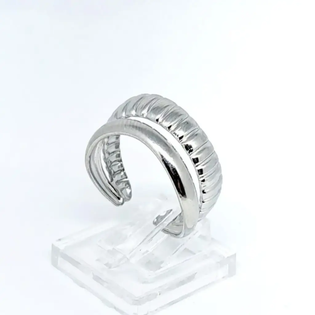 Anillo Abierto Retro de Líneas Doradas – Acero Inoxidable 304