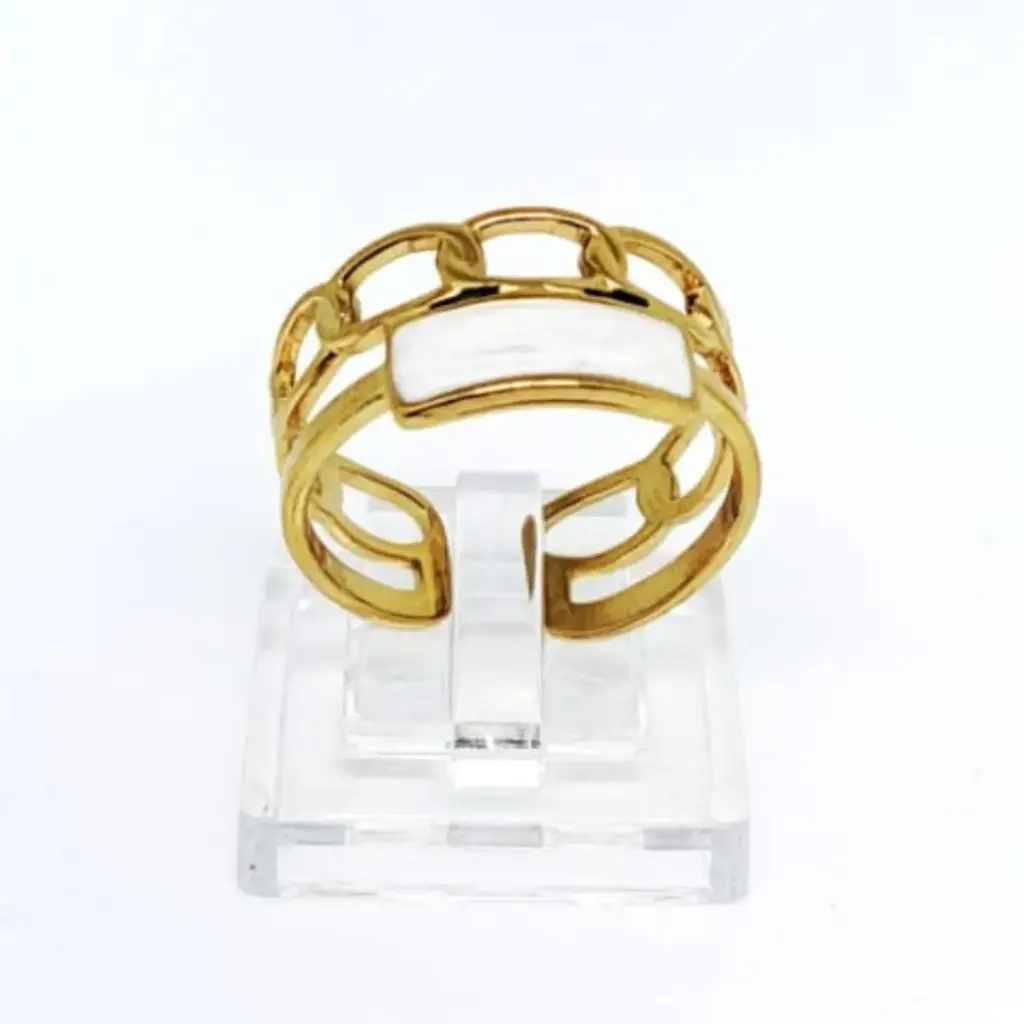 Anillo Abierto Retro de Líneas Doradas – Acero Inoxidable 304