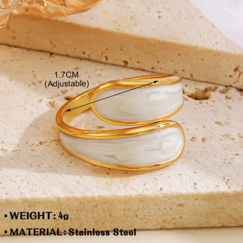 Anillo Abierto Retro de Líneas Doradas – Acero Inoxidable 304