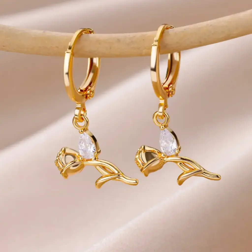 [E3858G-4] Arracadas Brillo Dual