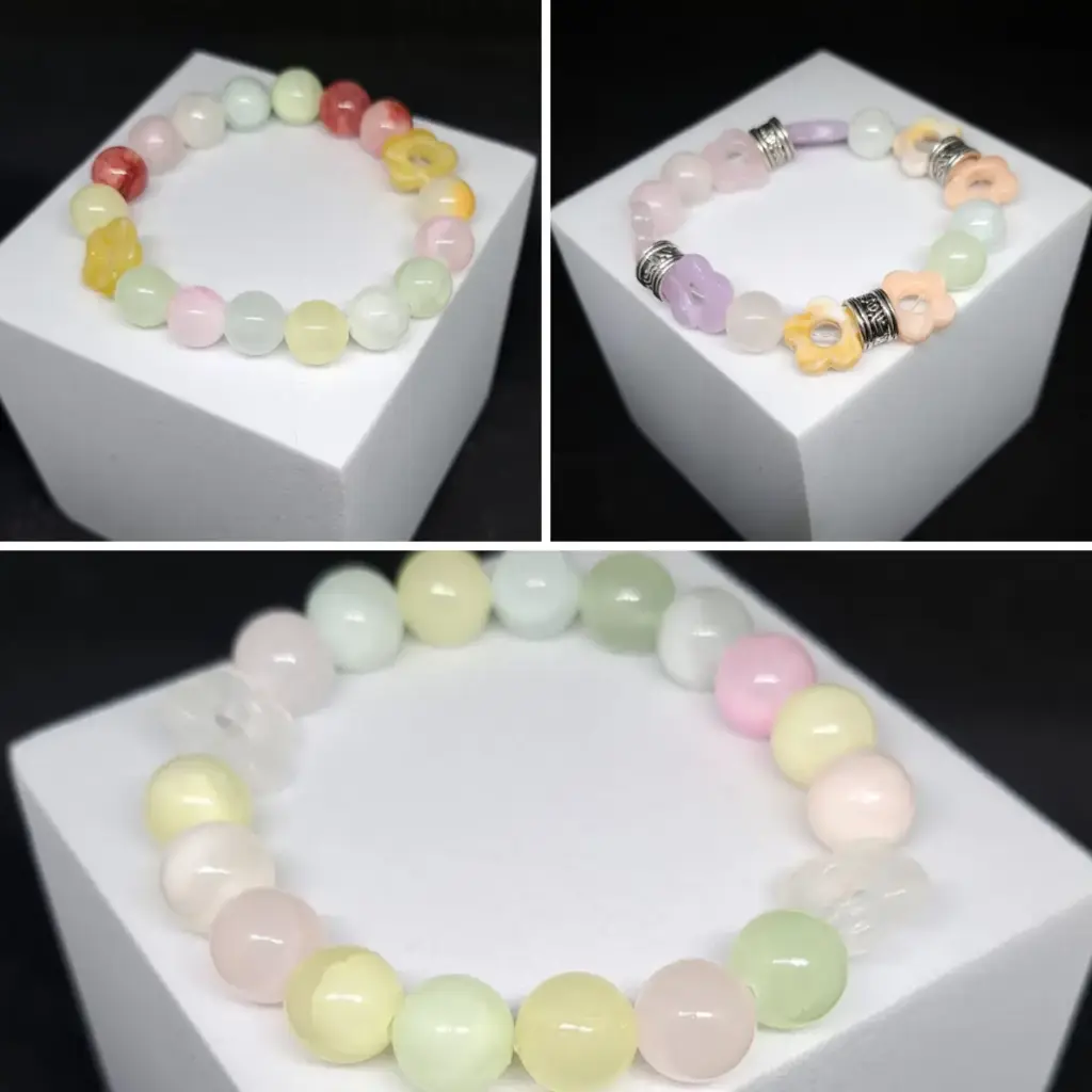 [SET-13] Pulsera de Vidrio  y Dije Expresivo · 17 cm