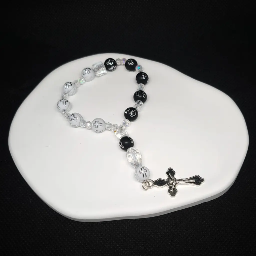 Mini Rosarios con Cruz y Dije Crucifijo Cuentas Bicolor