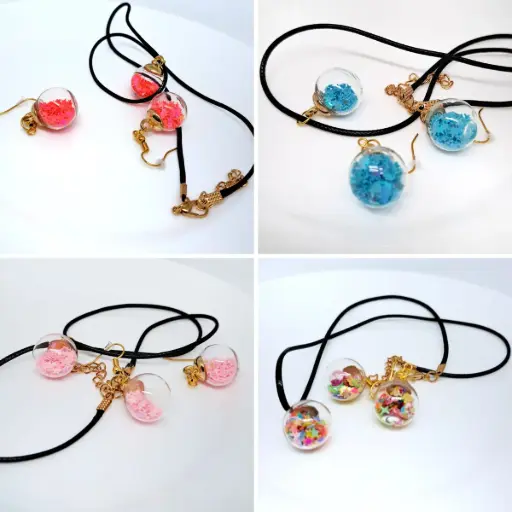 Set Collar + Aretes Estrellas Botella de Deseos Cristal