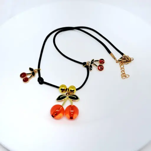 [TiniAcc-21] Collar Cereza y Cerecitas Transparente