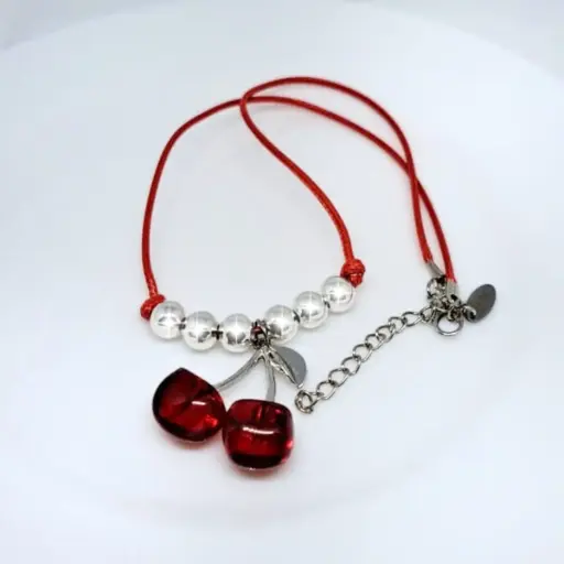 [TiniAcc-20] Collar Cereza Grande Rojo Transparente + Abalorios