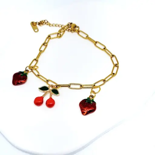 [TiniAcc-22] Pulsera Fresas y Cereza