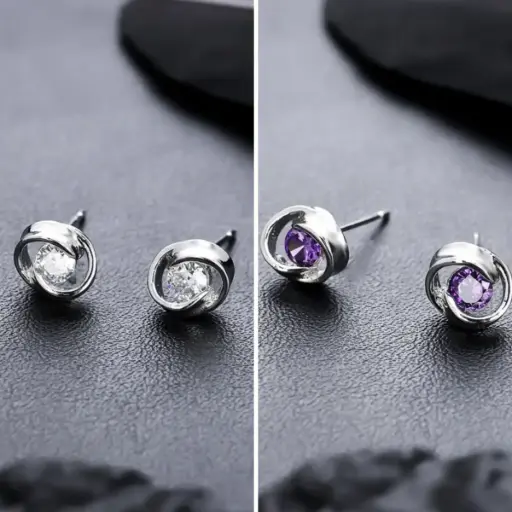 Aretes Retro Geométricos con Estrella y Circonita Púrpura – Hombre