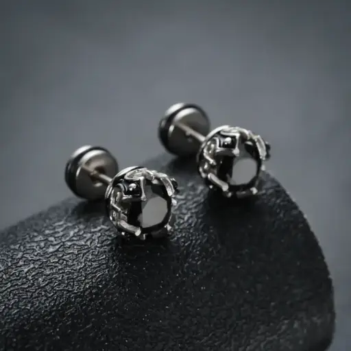 [NH43226068|X230] Aretes Retro Geométricos con Estrella y Circonita – Hombre