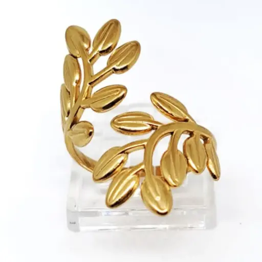 [NH42521642] Anillo Abierto Retro de Líneas Doradas – Acero Inoxidable 304