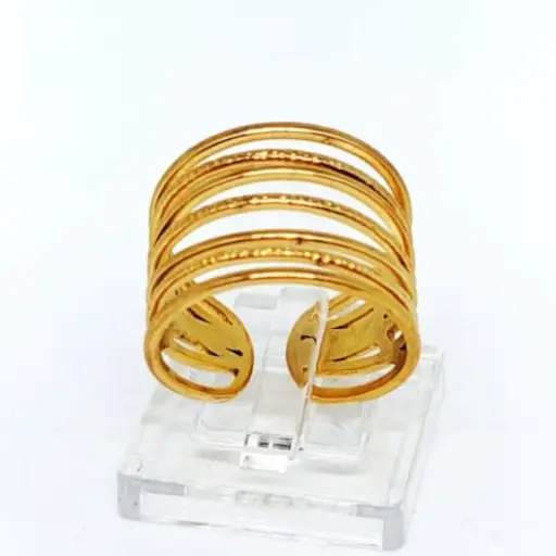 [NH42521639] Anillo Abierto Retro de Líneas Doradas – Acero Inoxidable 304