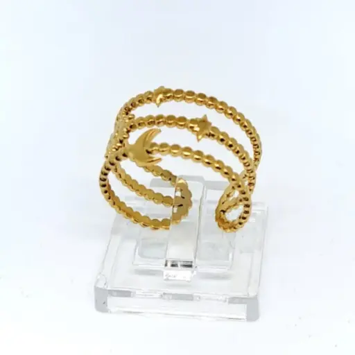 [NH42521635] Anillo Abierto Retro de Líneas Doradas – Acero Inoxidable 304