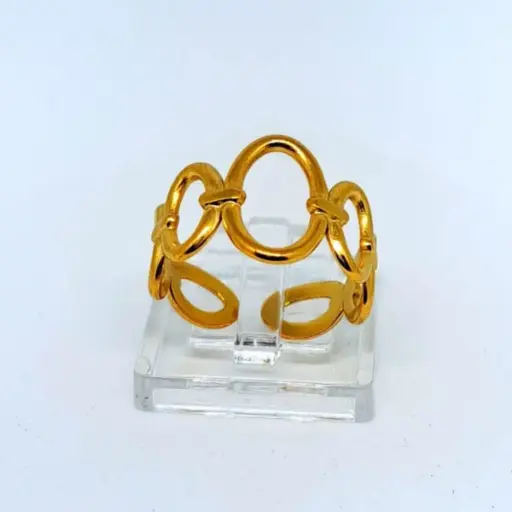 [NH42521636] Anillo Abierto Retro de Líneas Doradas – Acero Inoxidable 304