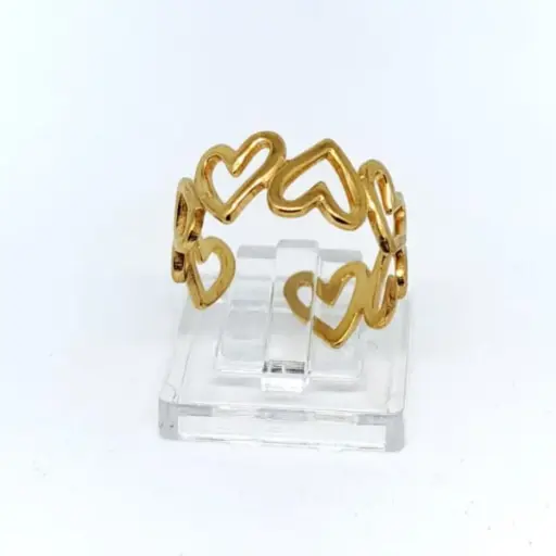 [NH42521634] Anillo Abierto Retro de Líneas Doradas – Acero Inoxidable 304