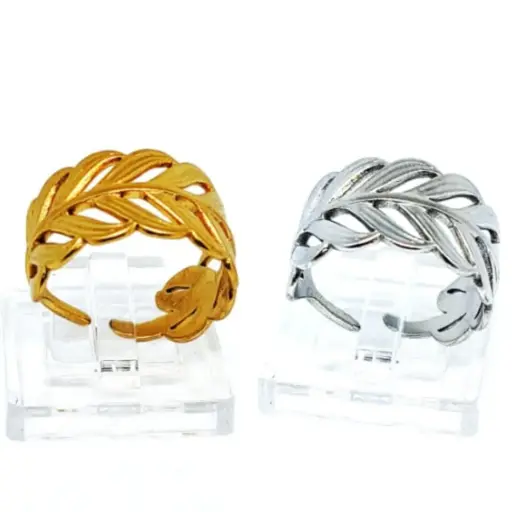 Anillo Abierto Retro de Líneas Doradas – Acero Inoxidable 304