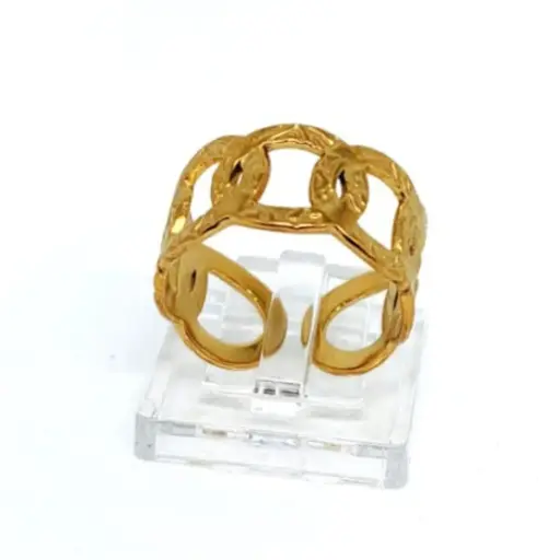 [NH33859000] Anillo Abierto Retro de Líneas Doradas – Acero Inoxidable 304