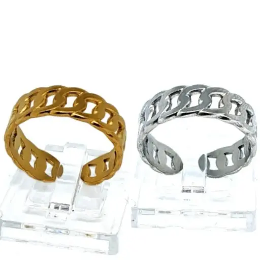 Anillo Abierto Retro de Líneas Doradas – Acero Inoxidable 304