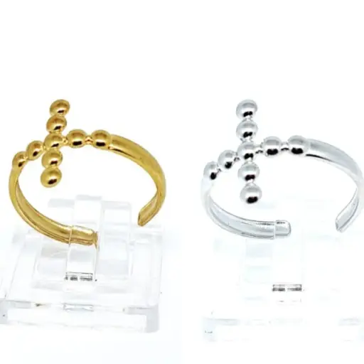 Anillo Abierto Retro de Líneas Doradas – Acero Inoxidable 304