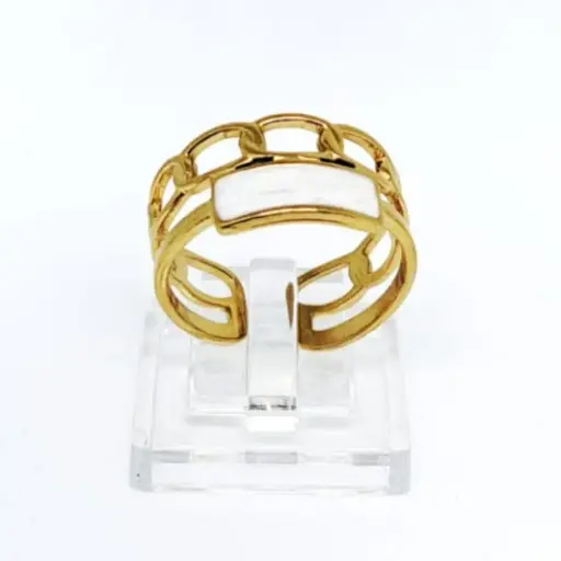 [NH37058587] Anillo Abierto Retro de Líneas Doradas – Acero Inoxidable 304