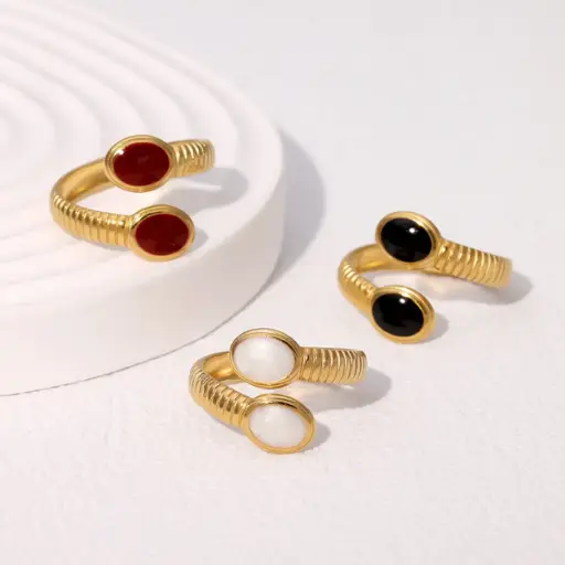 Anillo Abierto Retro de Líneas Doradas – Acero Inoxidable 304